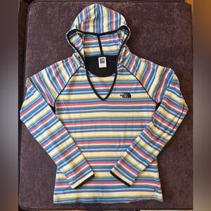 The North Face A5 series stripe yellow blue red green stretchy hood pullover s/m